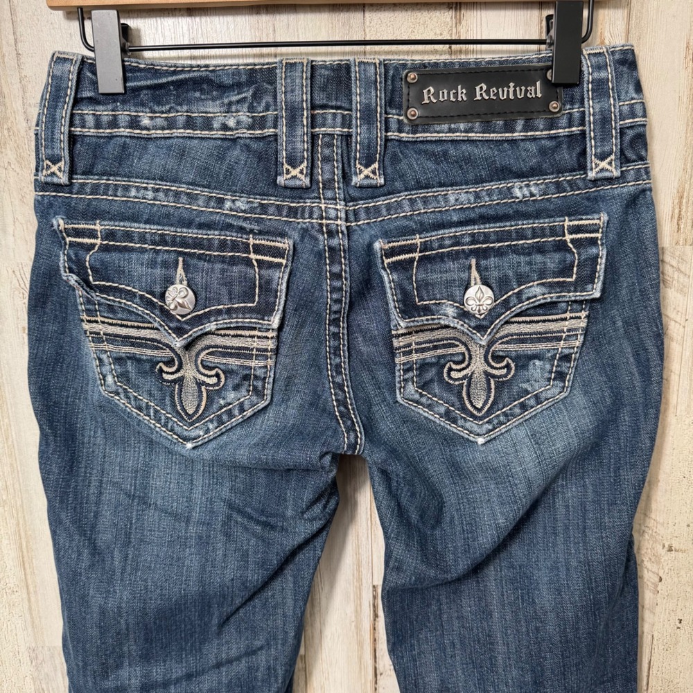 Rock Revival Tori Bootcut Dark Wash Distressed Button Pockets Jeans Womens‎ 26
